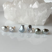 Tahitian Keshi Pearl Stud Earrings, June Birthstone Earrings