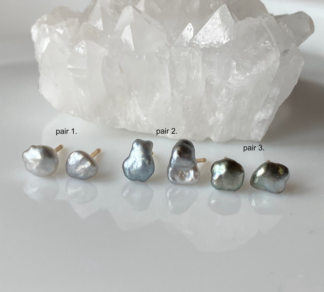 Tahitian Keshi Pearl Stud Earrings, June Birthstone Earrings