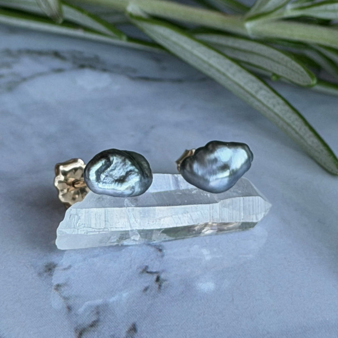 Tahitian Keshi Pearl Stud Earrings, June Birthstone Earrings