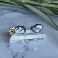 Tahitian Keshi Pearl Stud Earrings, June Birthstone Earrings