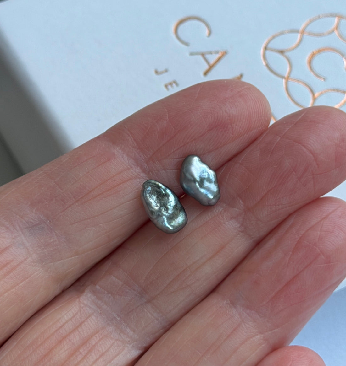Tahitian Keshi Pearl Stud Earrings, June Birthstone Earrings