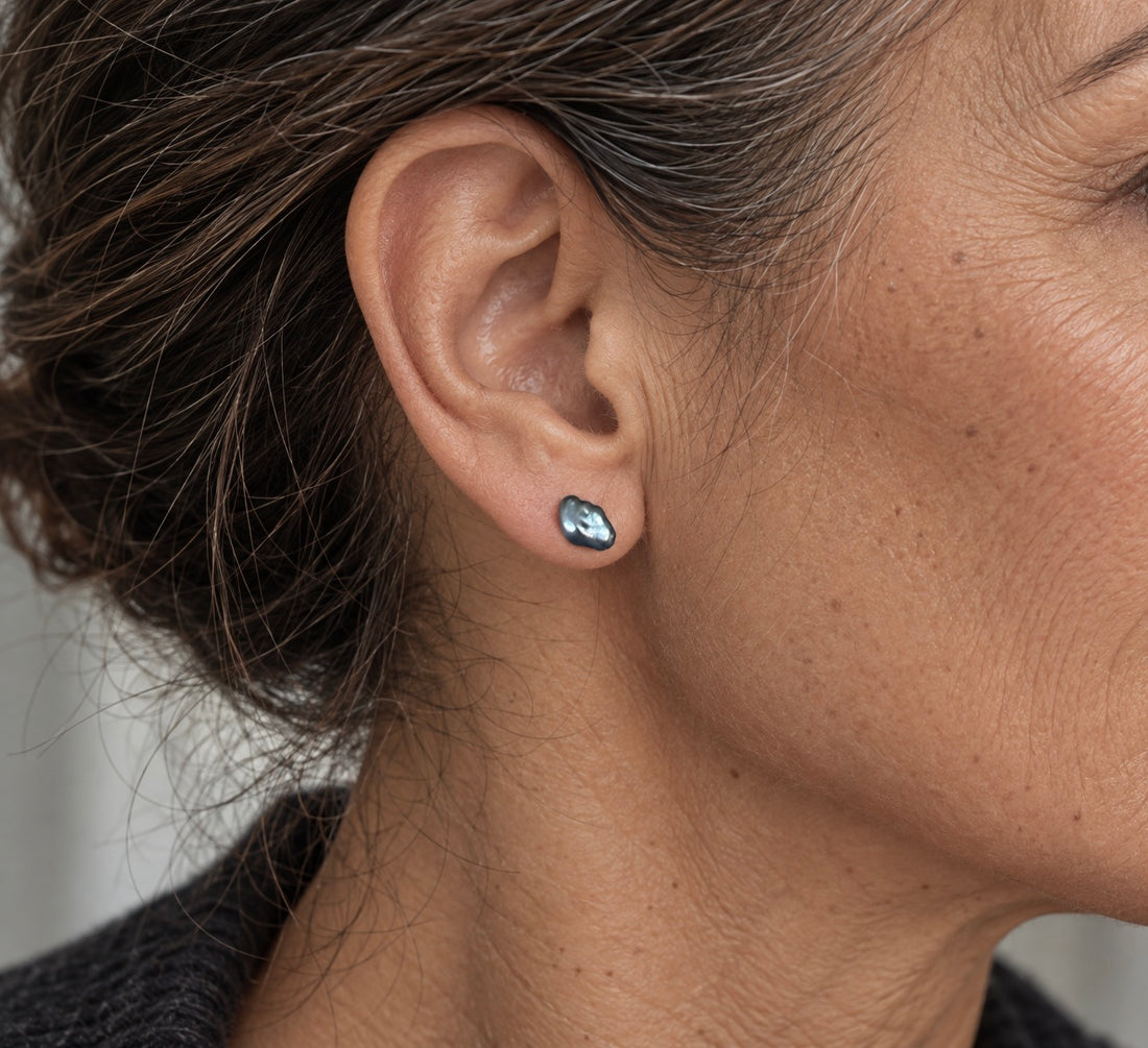 Tahitian Keshi Pearl Stud Earrings, June Birthstone Earrings