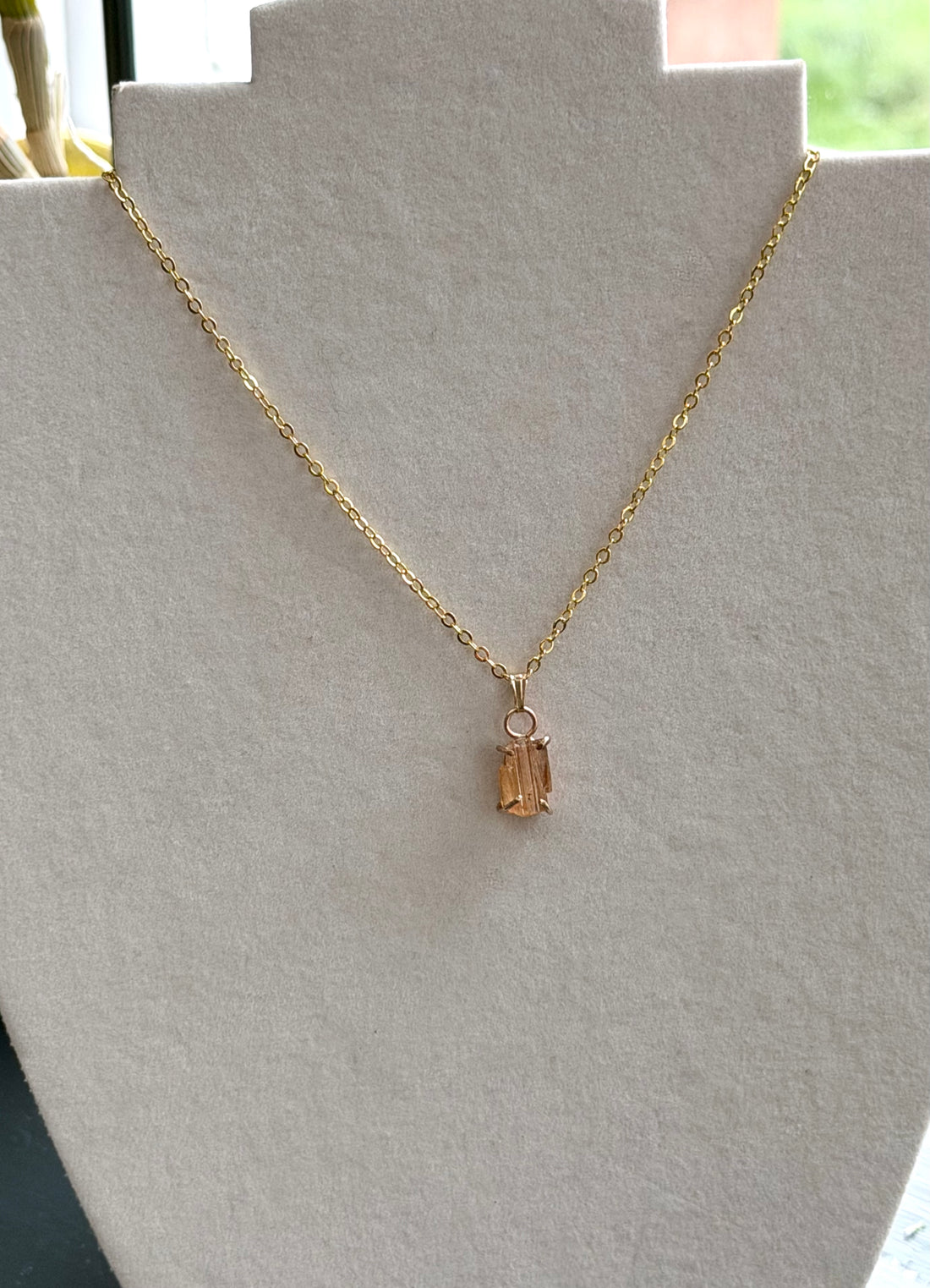 Raw Brazilian Imperial Topaz Pendant Necklace, November Birthstone Necklace