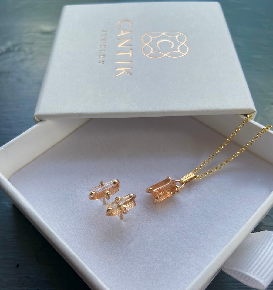 Raw Brazilian Imperial Topaz Pendant Necklace, November Birthstone Necklace