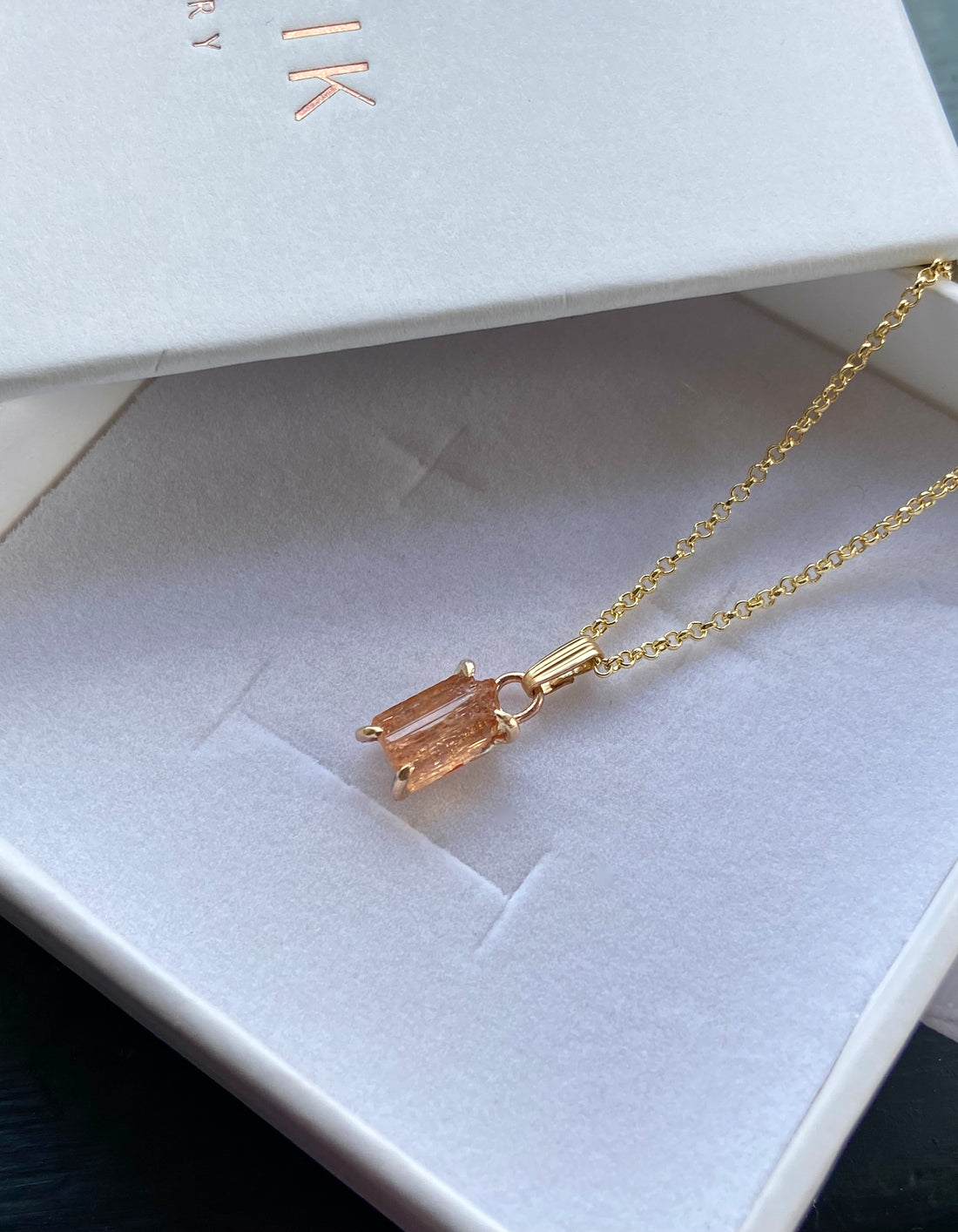 Raw Brazilian Imperial Topaz Pendant Necklace, November Birthstone Necklace