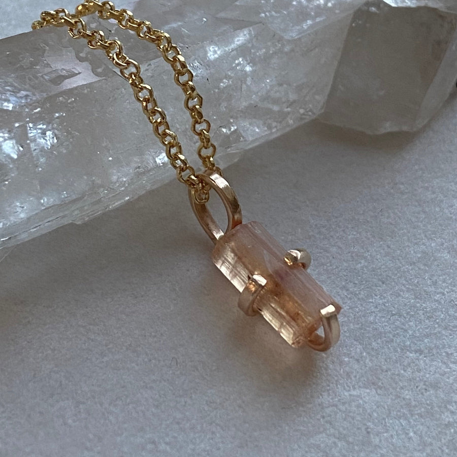 Raw Brazilian Imperial Topaz Pendant Necklace, November Birthstone