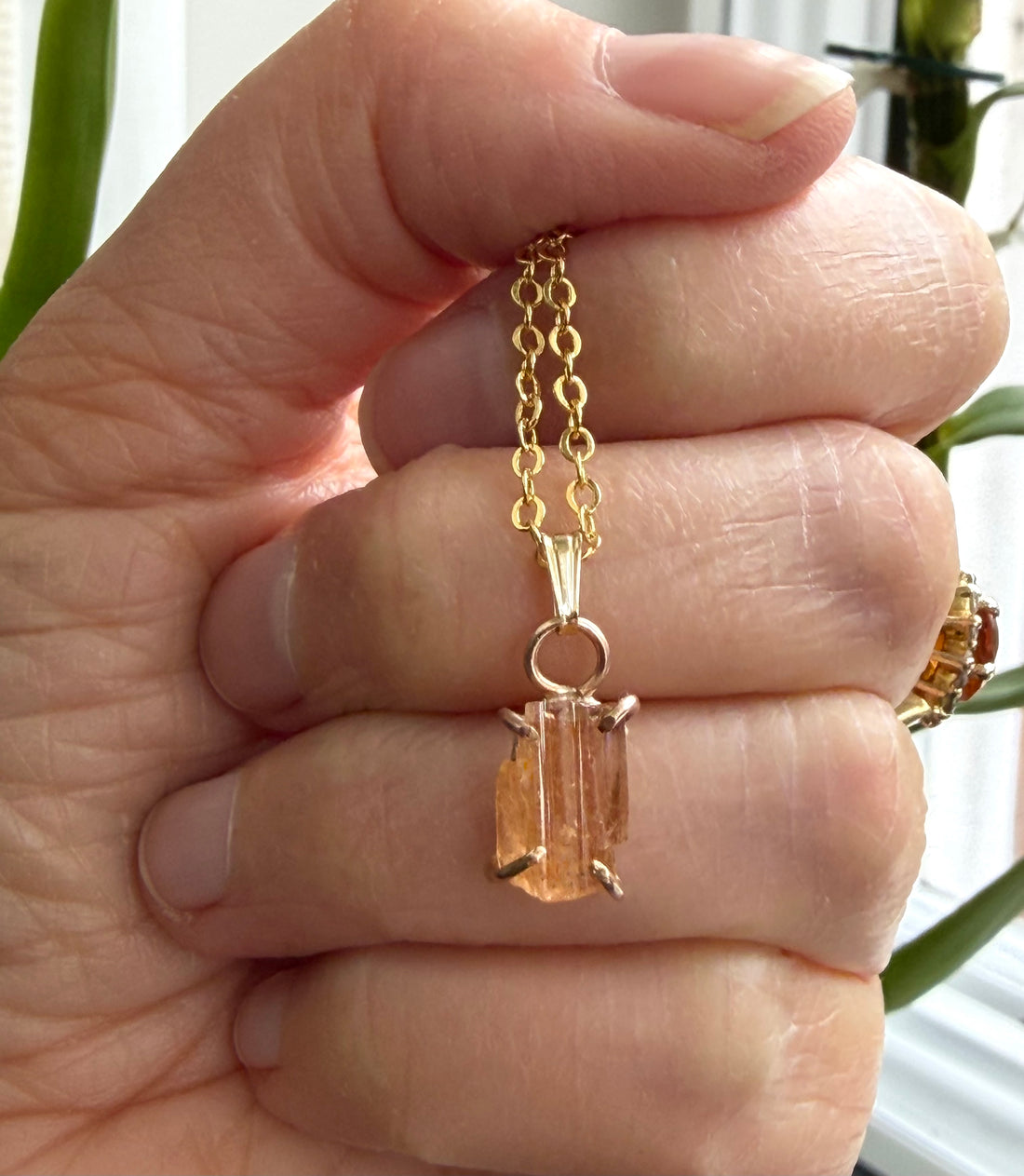 Raw Brazilian Imperial Topaz Pendant Necklace, November Birthstone Necklace