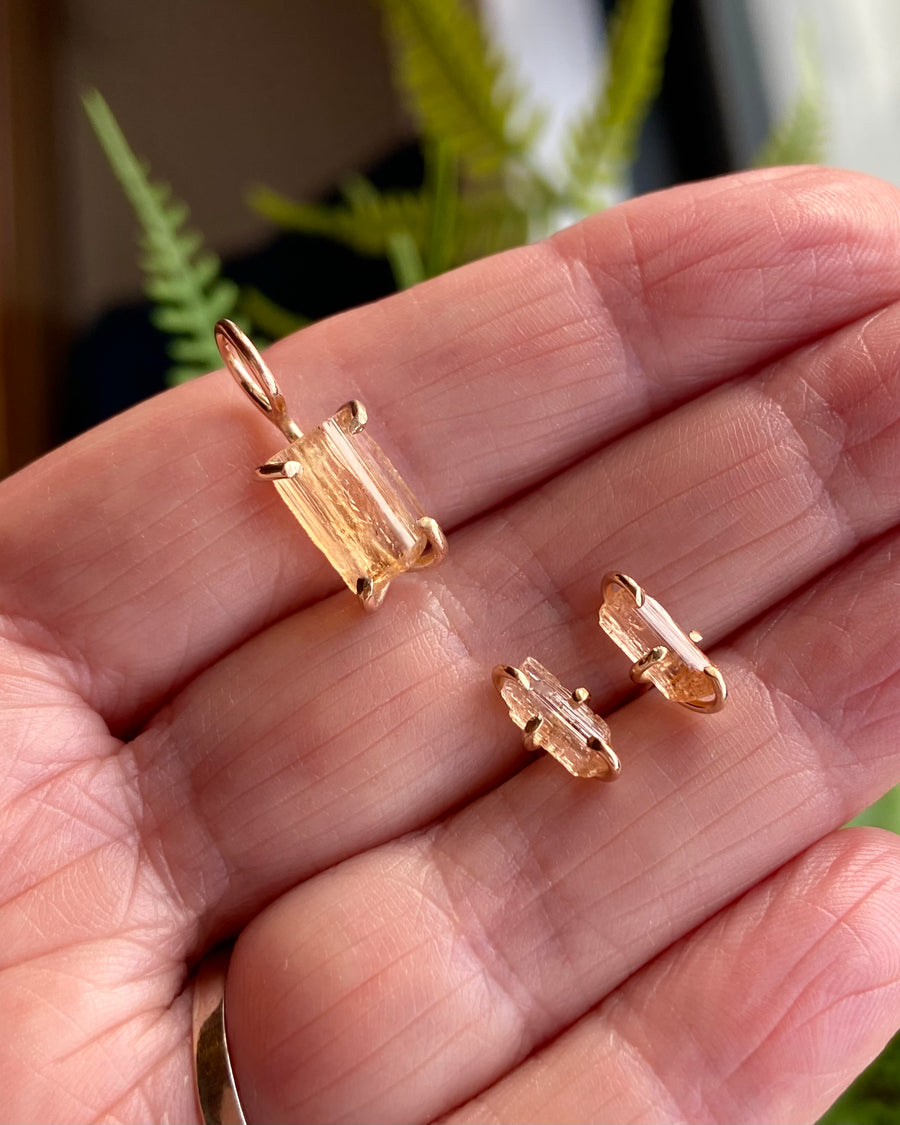 Raw Brazilian Imperial Topaz Stud Earrings, November Birthstone Earrings