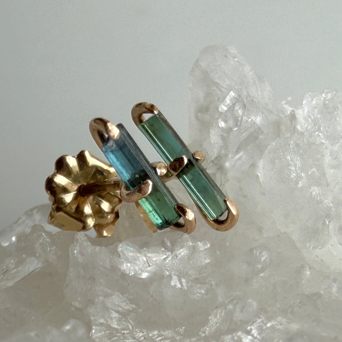 Raw Indicolite Teal Blue Tourmaline Stud Earrings, October Birthstone