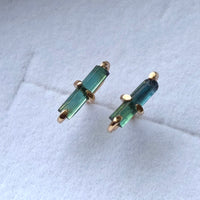 Raw Indicolite Teal Blue Tourmaline Stud Earrings, October Birthstone