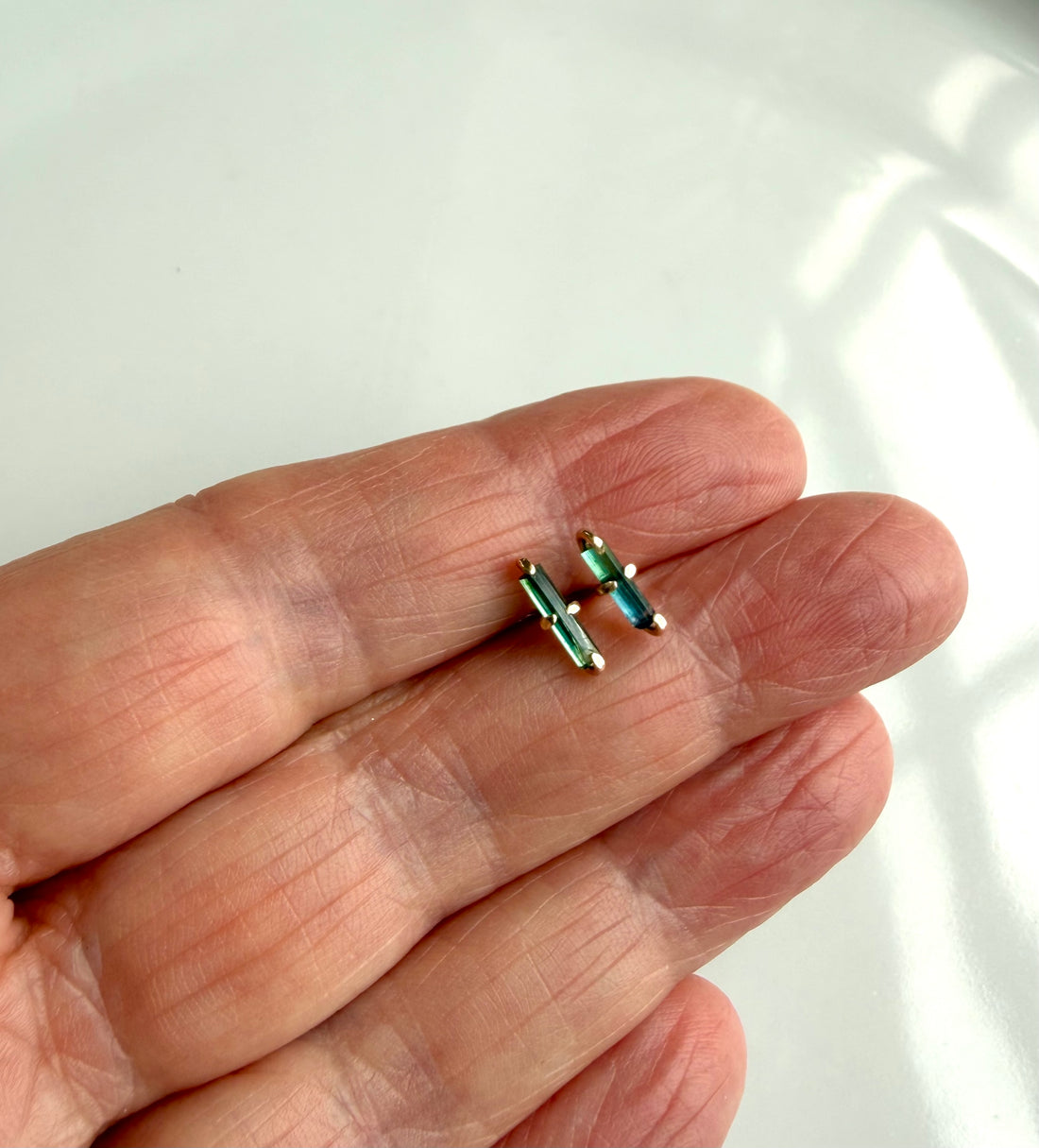 Raw Indicolite Teal Blue Tourmaline Stud Earrings, October Birthstone