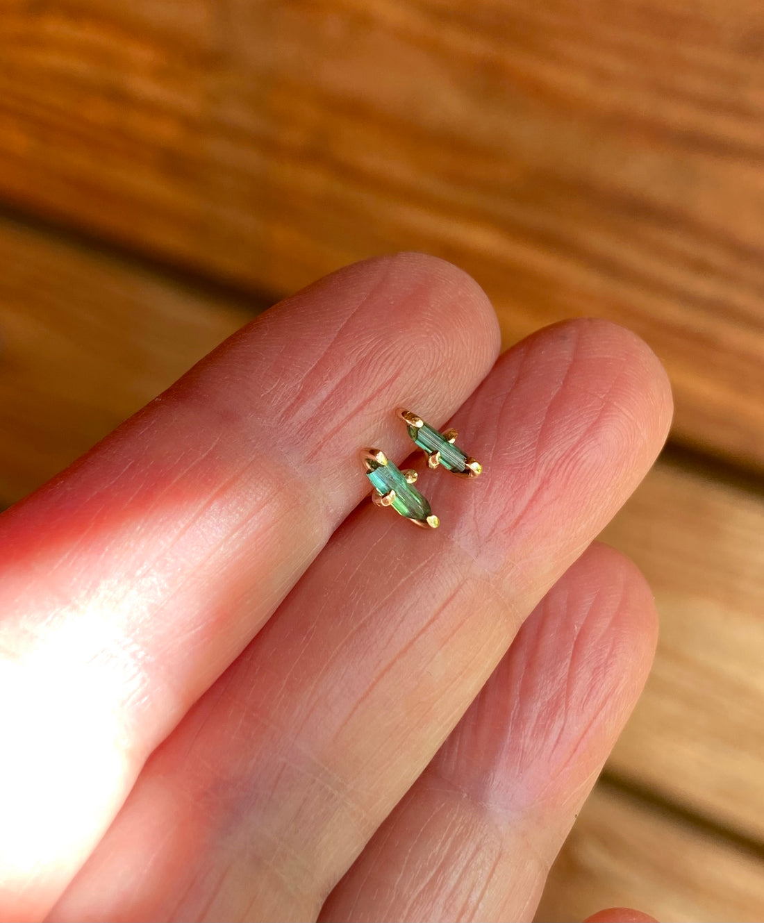 Raw Indicolite Teal Blue Tourmaline Stud Earrings, October Birthstone Earrings