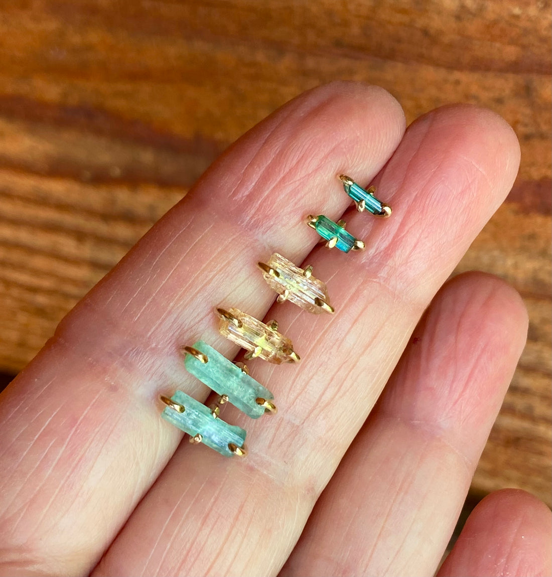 Raw Indicolite Teal Blue Tourmaline Stud Earrings, October Birthstone Earrings