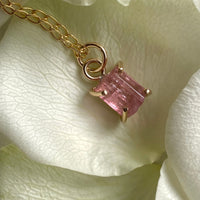 Raw Raspberry Pink Tourmaline Pendant Necklace, October Birthstone Necklace