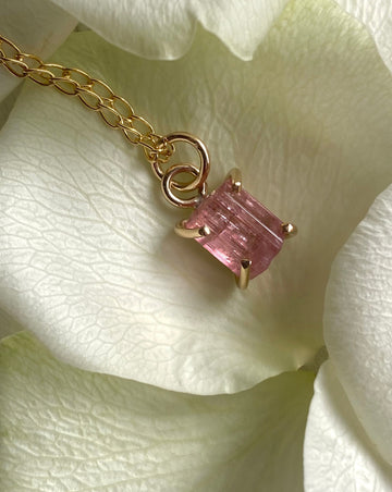 Raw Raspberry Pink Tourmaline Pendant Necklace, October Birthstone Necklace