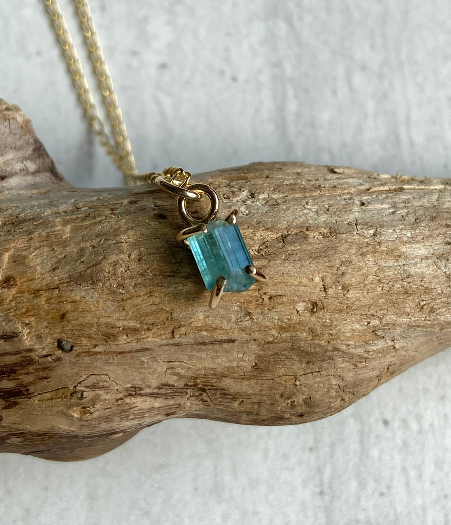 Raw Paraiba Tourmaline Pendant Necklace, October Birthstone Necklace