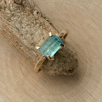 Raw Paraiba Blue Tourmaline Ring, October Birthstone Ring