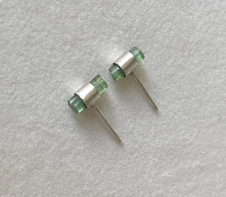 Raw Green Tourmaline Stud Earrings, October Birthstone Earrings