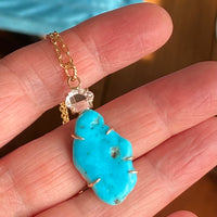 Raw Arizona Turquoise and Herkimer Diamond Pendant Necklace