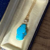 Raw Arizona Turquoise and Herkimer Diamond Pendant Necklace