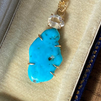 Raw Arizona Turquoise and Herkimer Diamond Pendant Necklace