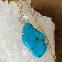 Raw Arizona Turquoise and Herkimer Diamond Pendant Necklace