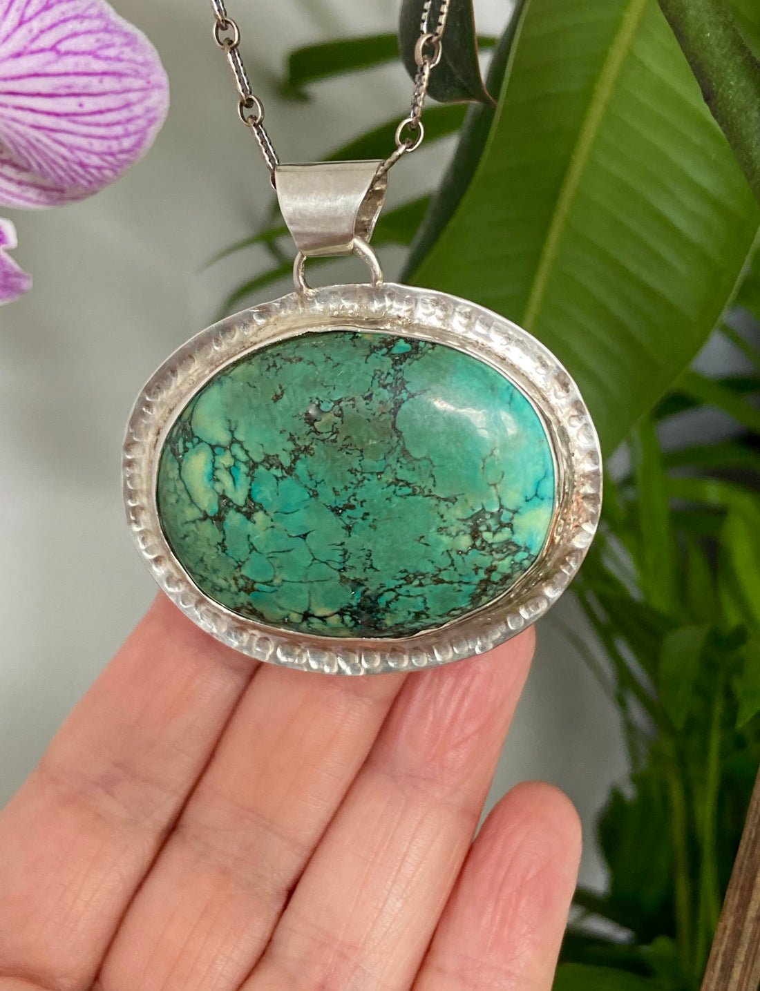 Large Turquoise Pendant Necklace, December Birthstone Necklace