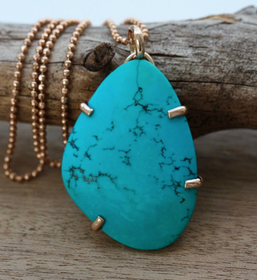 Large Turquoise Pendant Necklace, December Birthstone Necklace