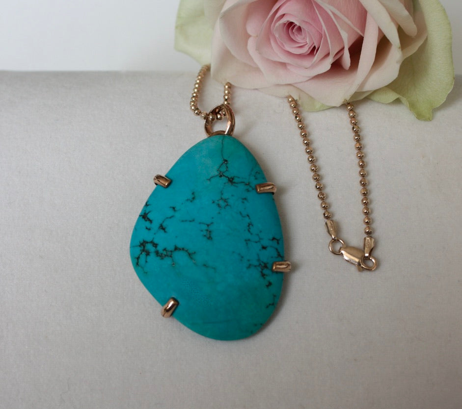 Large Turquoise Pendant Necklace, December Birthstone Necklace