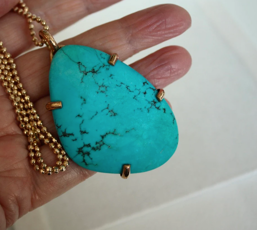 Large Turquoise Pendant Necklace, December Birthstone Necklace