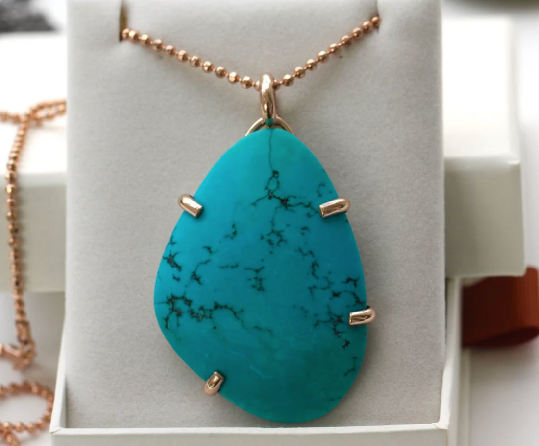 Large Turquoise Pendant Necklace, December Birthstone Necklace