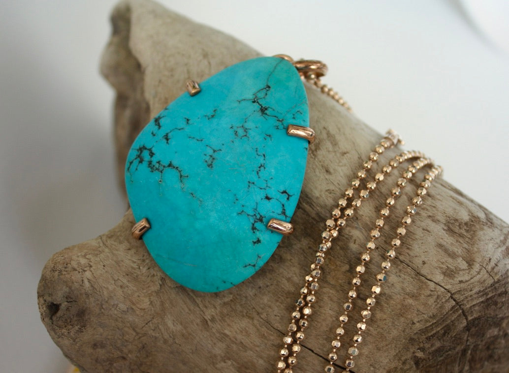 Large Turquoise Pendant Necklace, December Birthstone Necklace