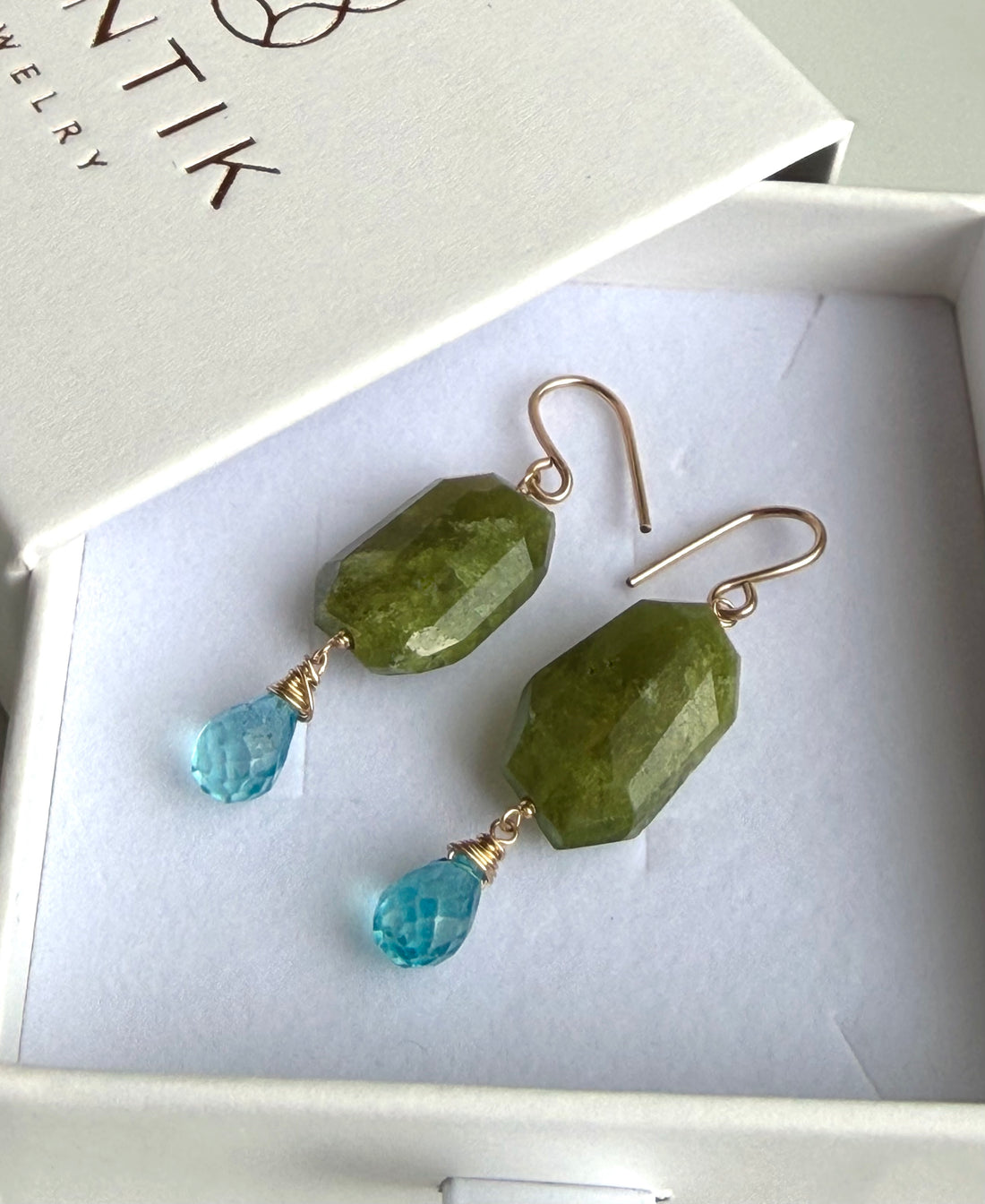 Vesuvianite (Idocrase) and Neon Apatite Earrings