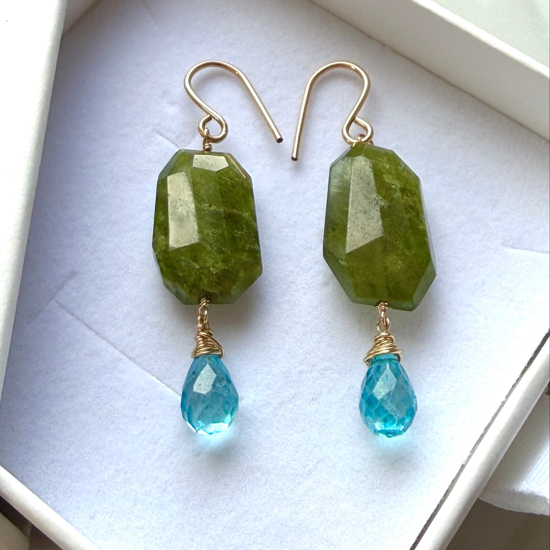 Vesuvianite (Idocrase) and Neon Apatite Earrings