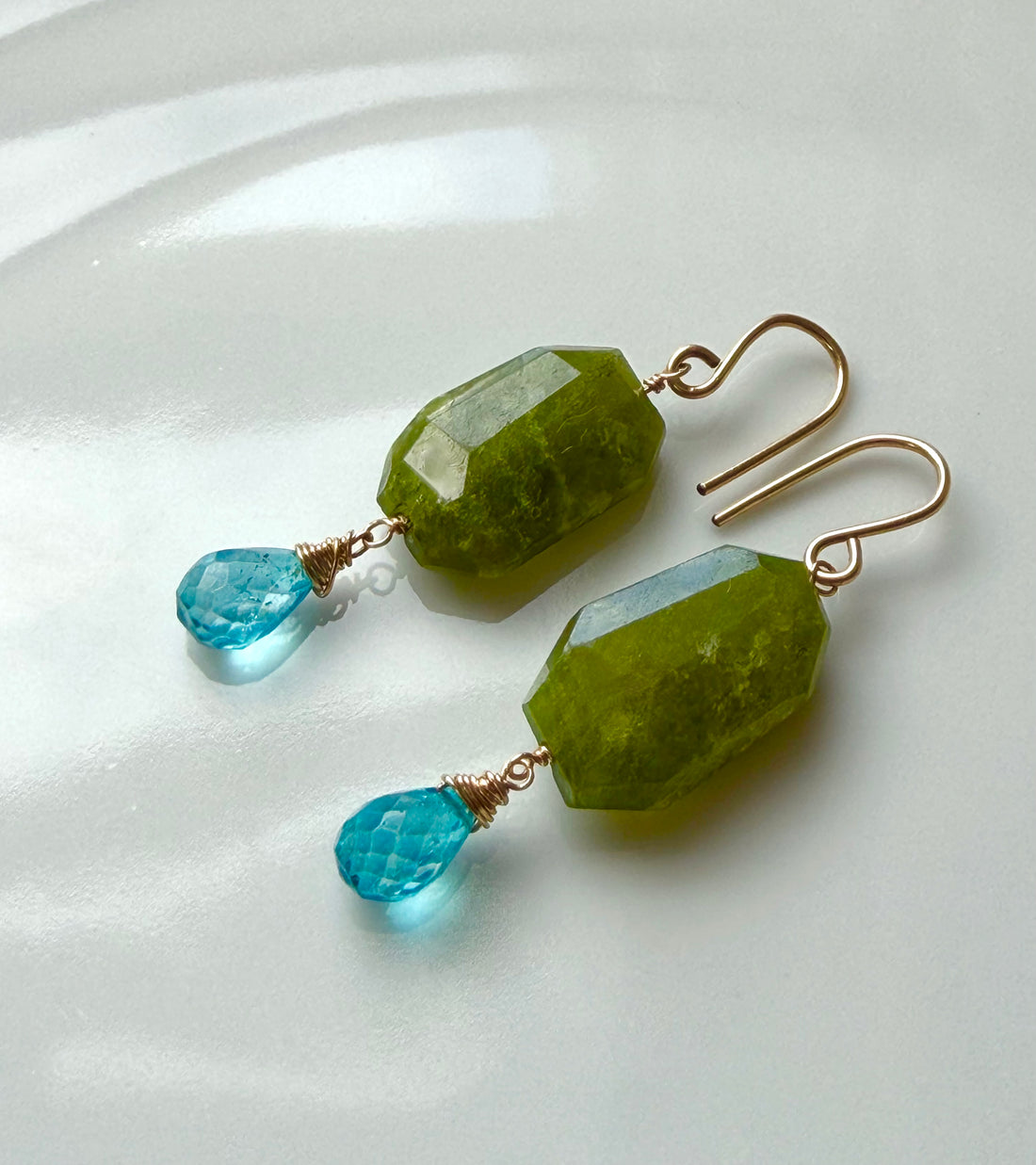 Vesuvianite (Idocrase) and Neon Apatite Earrings