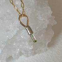 Watermelon Bicolor Tourmaline Crystal Pendant Necklace, October Birthstone Gift