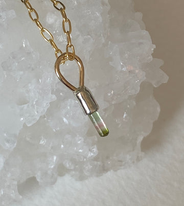 Watermelon Bicolor Tourmaline Crystal Pendant with Chain, October Birthstone Gift