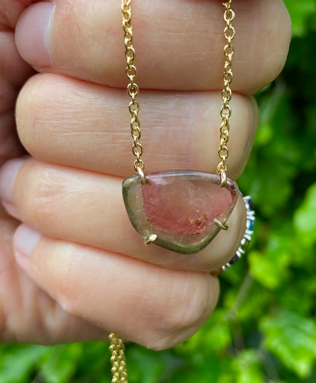 Watermelon Tourmaline Slice Necklace, October Birthstone Necklace