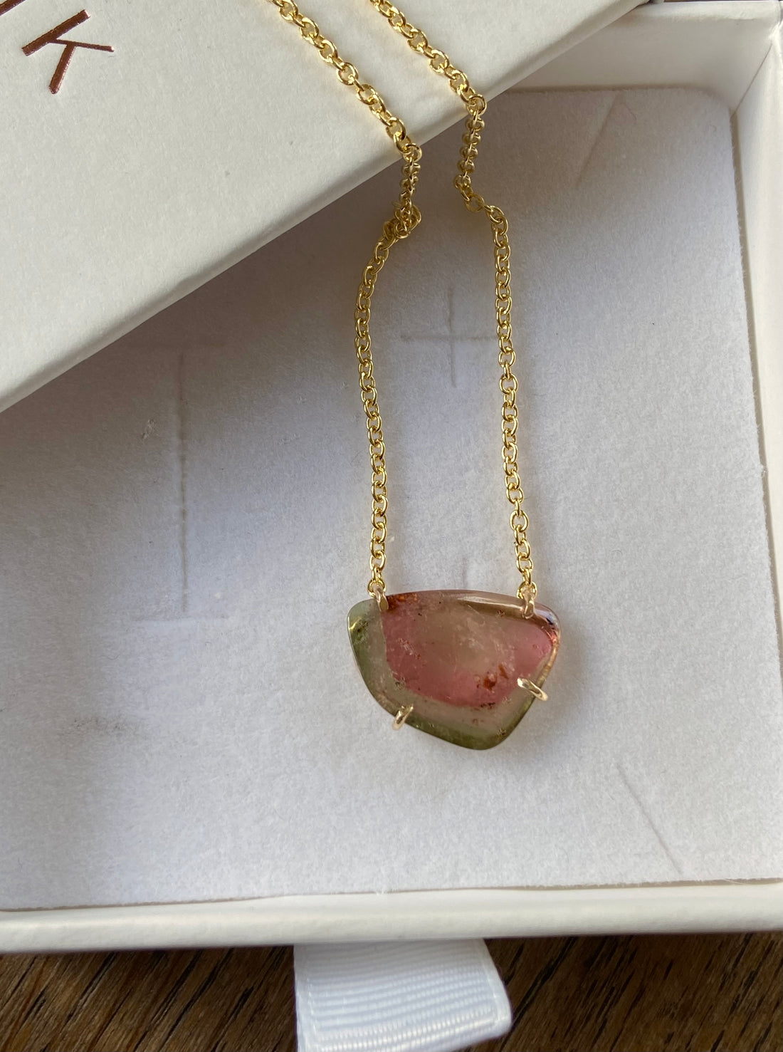 Watermelon Tourmaline Slice Necklace, October Birthstone Necklace