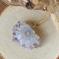 Uruguay Amethyst Stalactite Slice Pendant Necklace, Natural Amethyst Crystal Healing Protective Pendant, February Birthstone