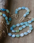 Extra Long Aquamarine and Paperclip Chain Necklace