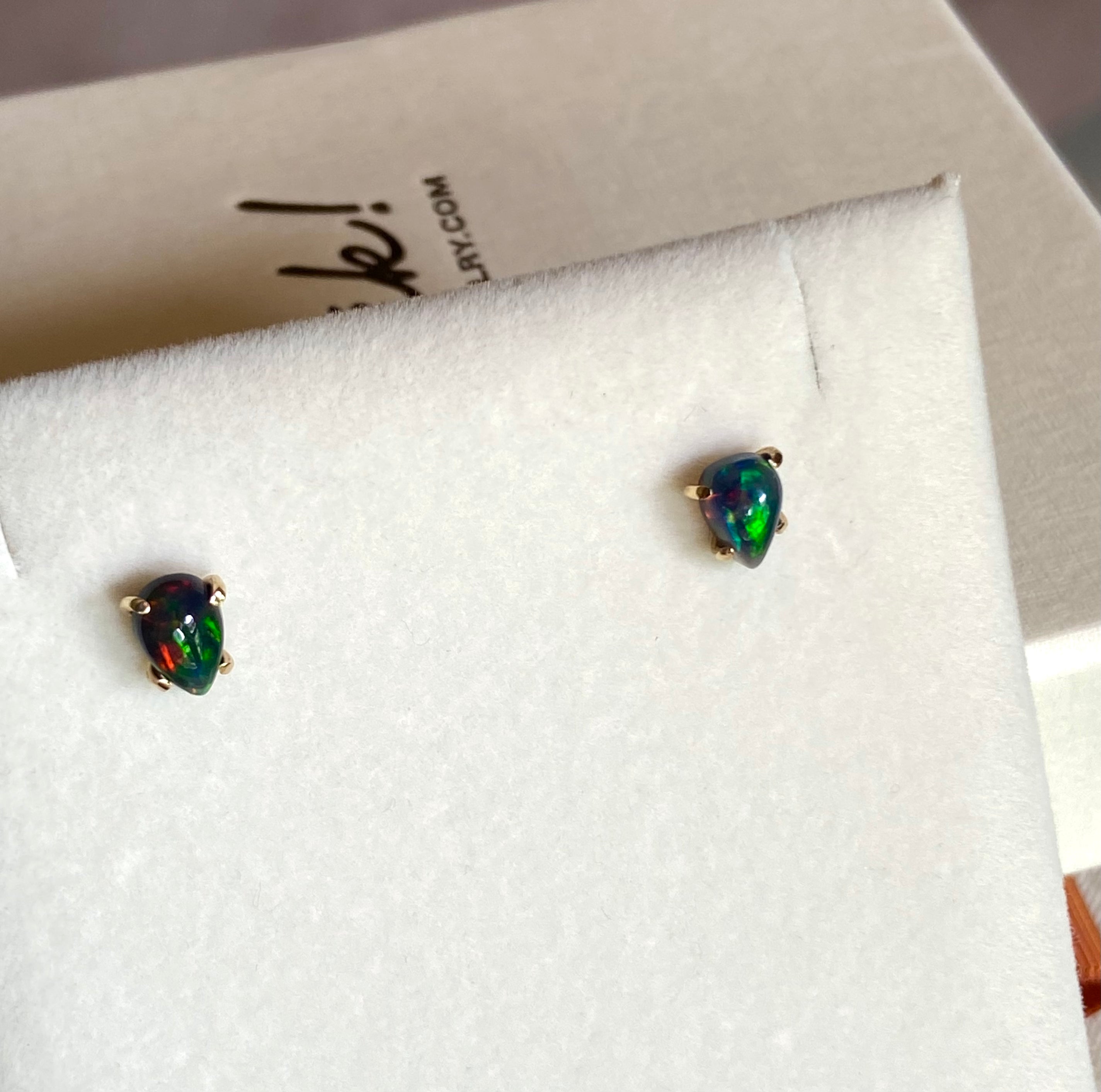 Ethiopian Black Opal Stud Earrings, October Birthstone Earrings