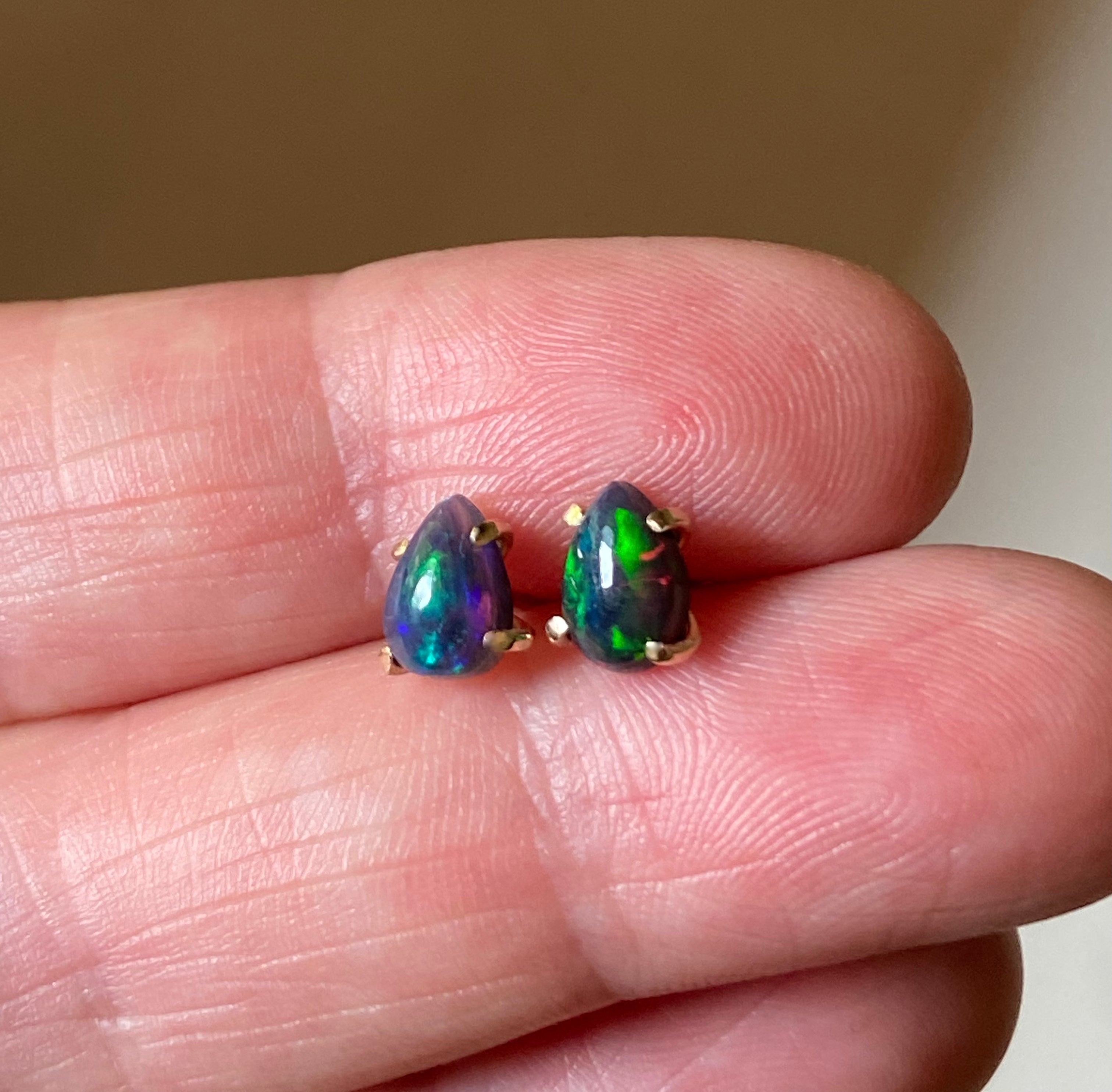 Ethiopian Black Opal Stud Earrings, October Birthstone Earrings