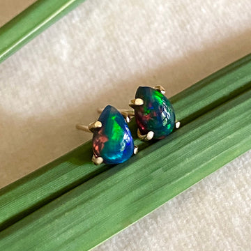 Ethiopian Black Opal Stud Earrings, October Birthstone Earrings