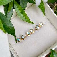 One-of-a-kind 18k Gold Blue Diamond Slice Stud Earrings, April Birthstone Earrings, Bridesmaid Earrings