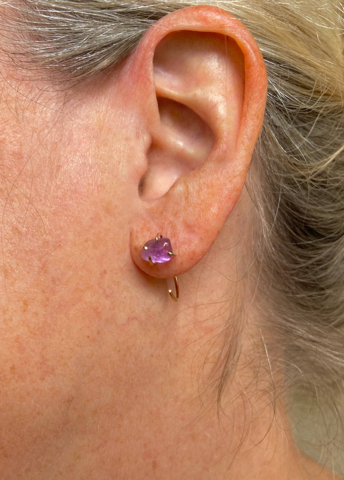 Brazilian Amethyst Huggie Stud Earrings, February Birthstone Earrings