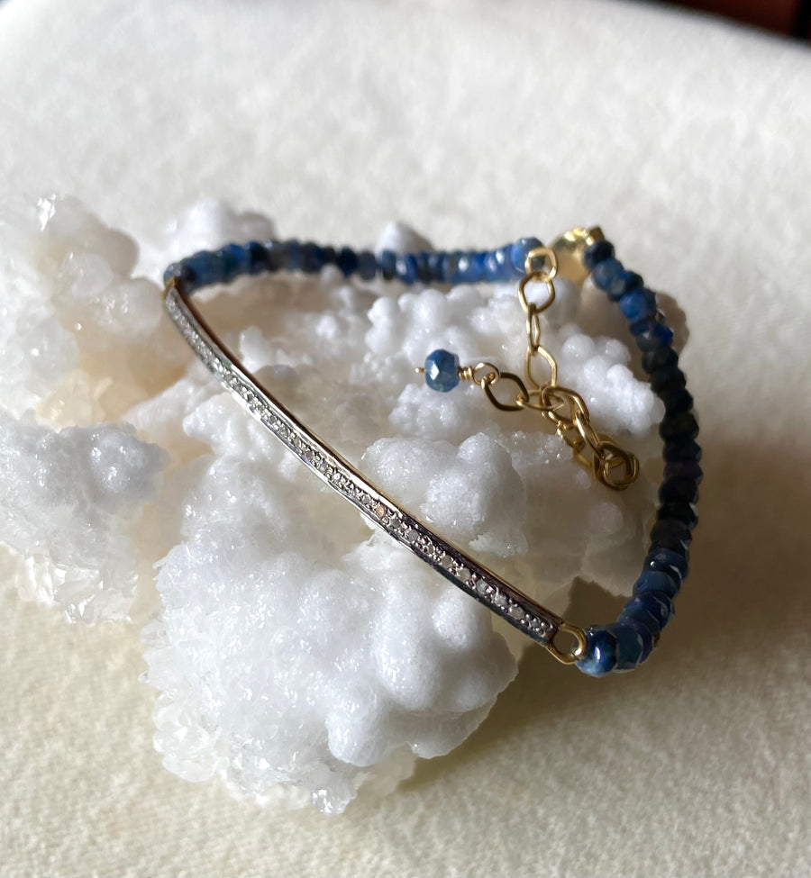Unisex Pavé Diamond Bar and Blue Sapphire Bracelet, September Birthstone Bracelet