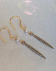 Pavé Diamond Spike and Freshwater Pearl Earrings, Bridal Earrings, April Birthstone Earrings