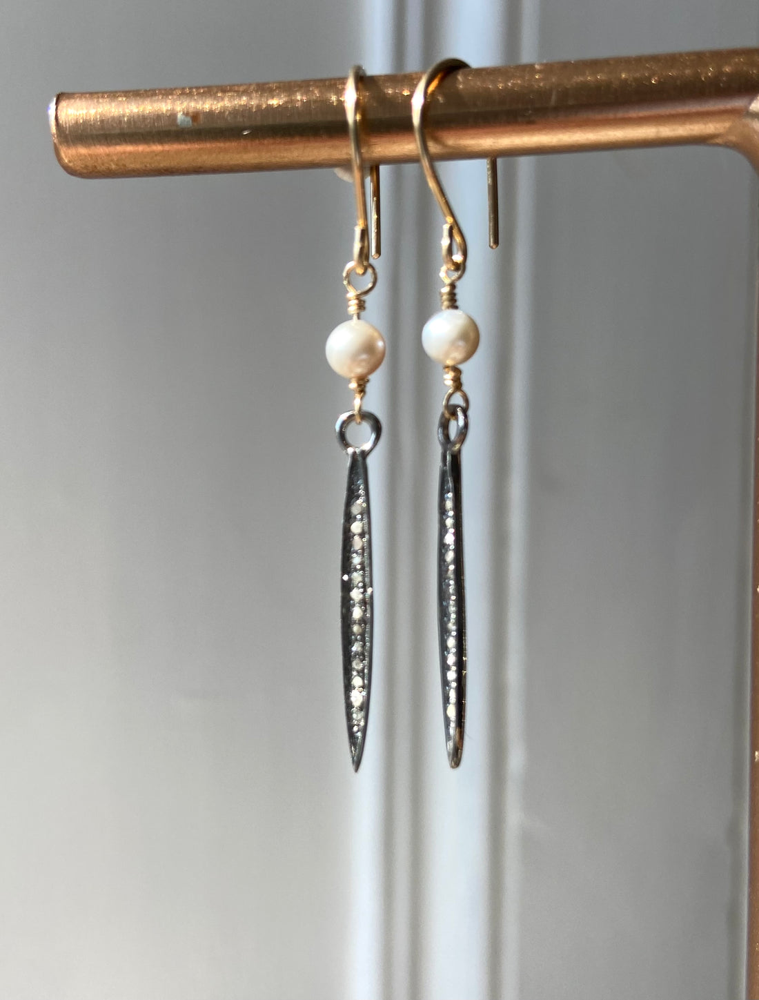 Pavé Diamond Spike and Freshwater Pearl Earrings, Bridal Earrings, April Birthstone Earrings