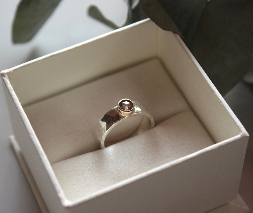 Brown Salt and Pepper Diamond and Mixed Metals Ring, Wedding Ring, Engagement Ring